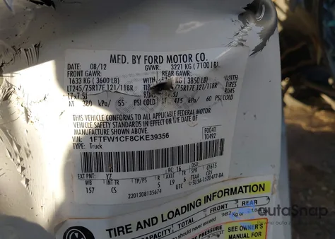 2012 Ford F-150 Xl from USA, damaged, VIN 1FTFW1CF8CKE39356